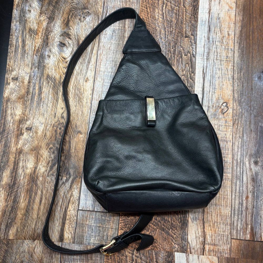 A. Giannetti Black‎ Genuine Leather Sling Backpack Crossbody Bag